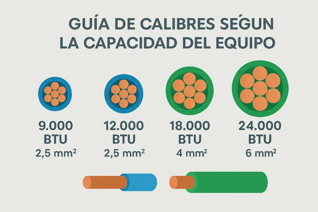 Guía de calibres según la capacidad del equipo